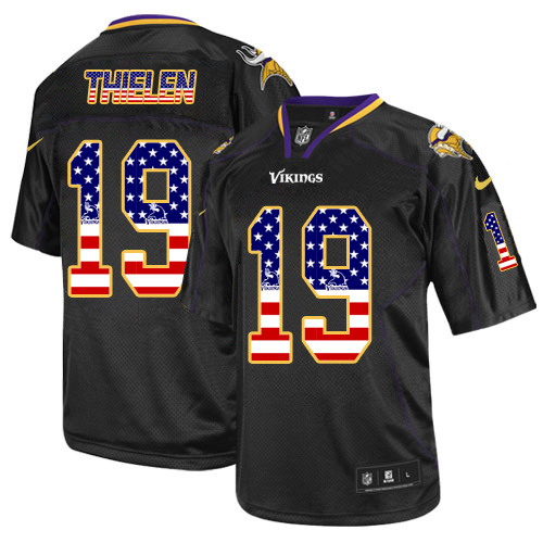 Nike Vikings #19 Adam Thielen Black Men's Stitched NFL Elite USA Flag Fashion Jersey - Click Image to Close